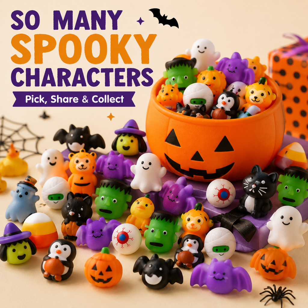 🎃50PCS Halloween Mochi Squishy Toys – Cute Sensory Party Favors & Goodie Bag Fillers
