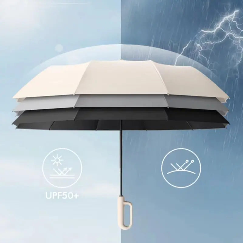Automatic Folding Umbrella, Windproof & Waterproof Portable Compact Travel Umbrella with Loop Buckle for Men & Women