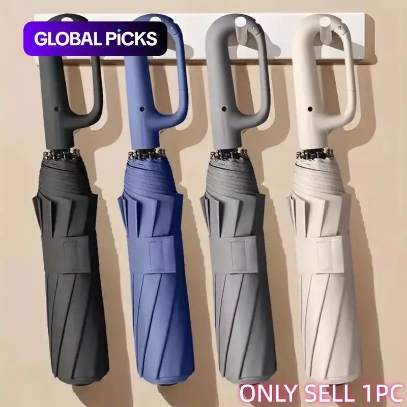 Automatic Folding Umbrella, Windproof & Waterproof Portable Compact Travel Umbrella with Loop Buckle for Men & Women