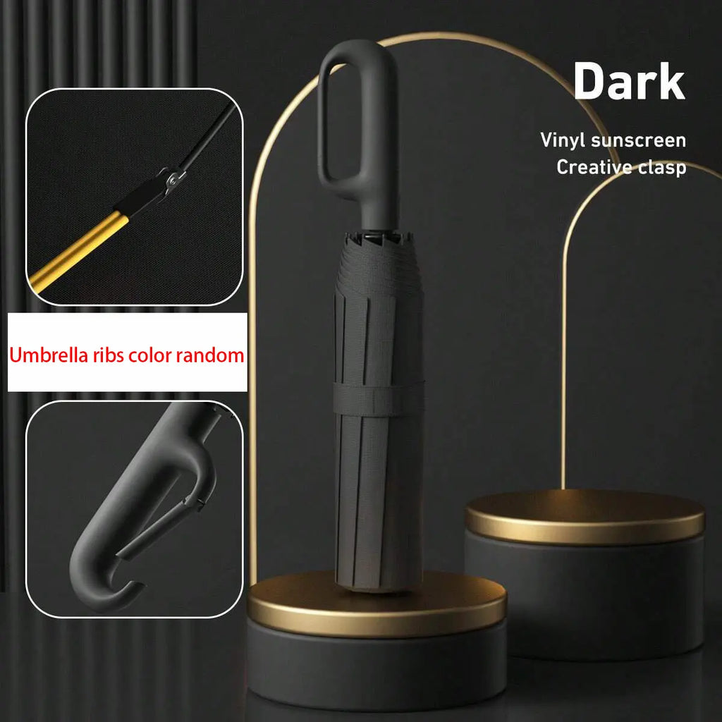 Automatic Folding Umbrella, Windproof & Waterproof Portable Compact Travel Umbrella with Loop Buckle for Men & Women