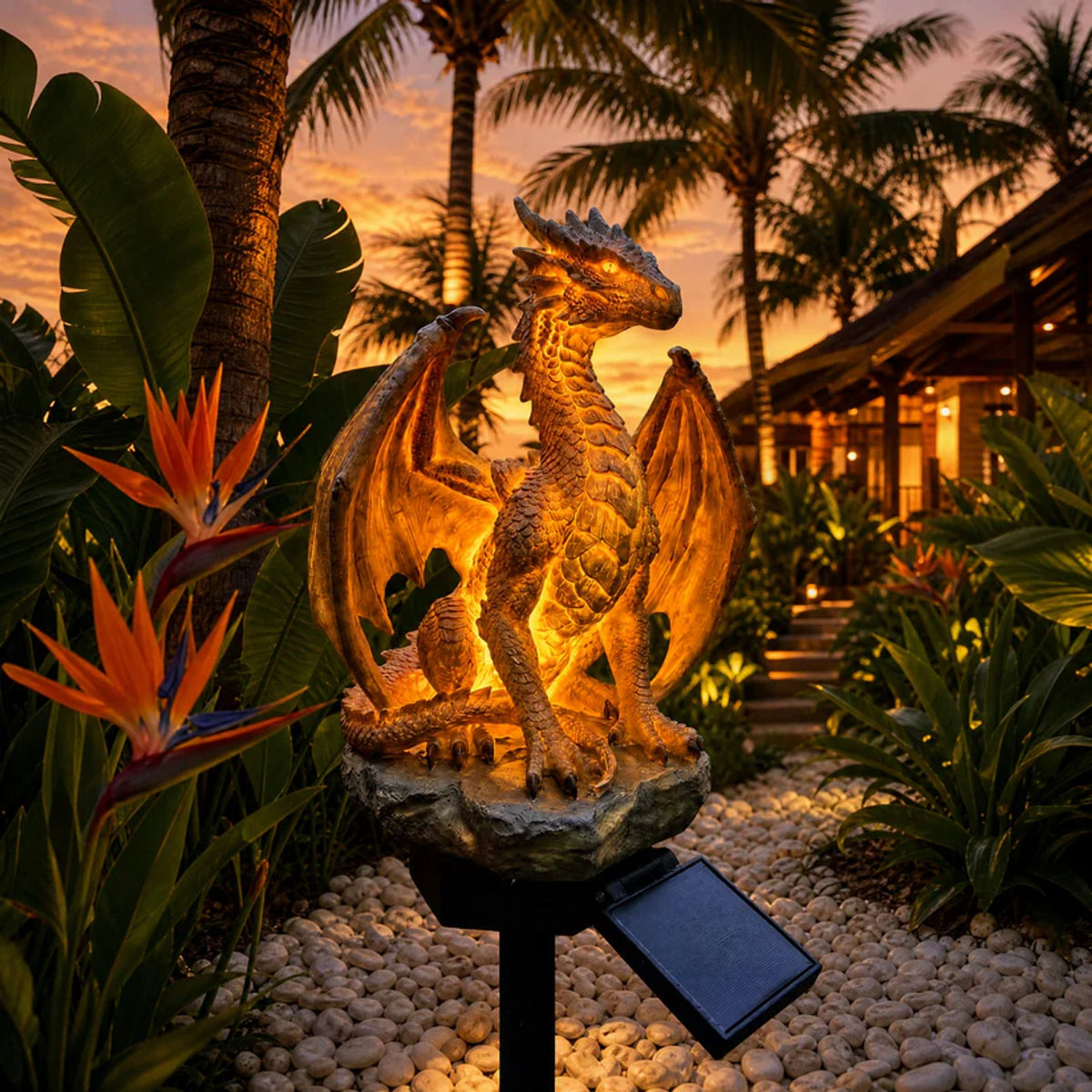 Golden Solar Dragon Statue Light for Garden Outdoor Decor