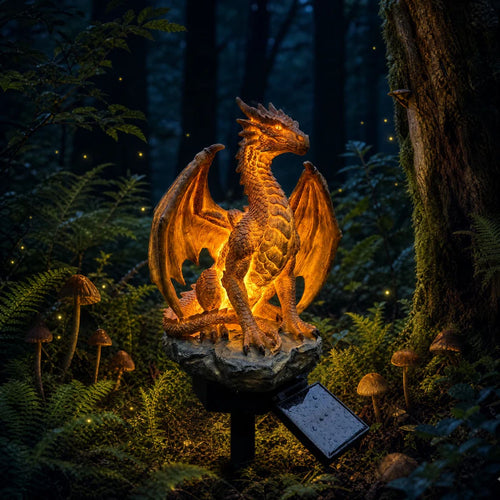 Golden Solar Dragon Statue Light for Garden Outdoor Decor
