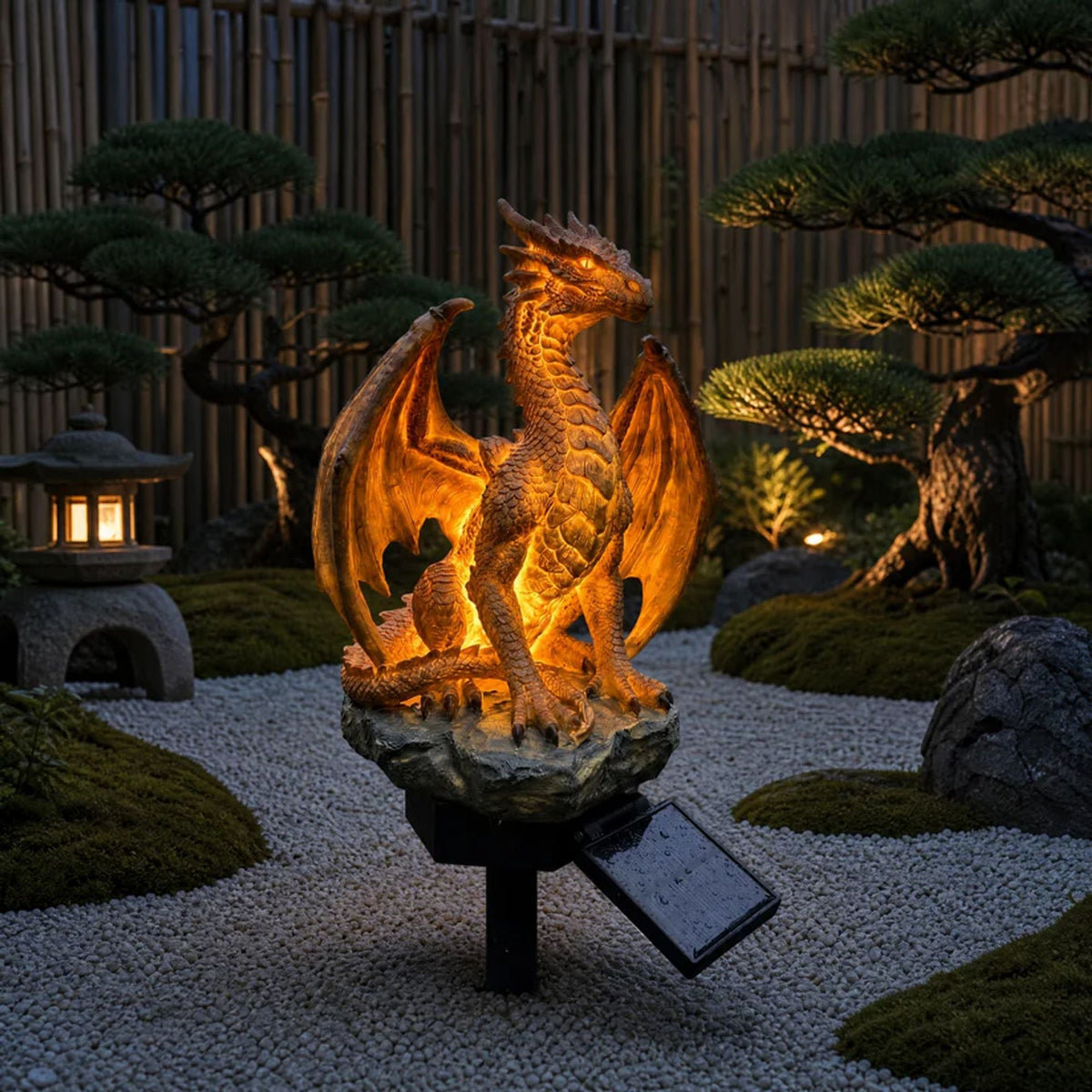 Golden Solar Dragon Statue Light for Garden Outdoor Decor