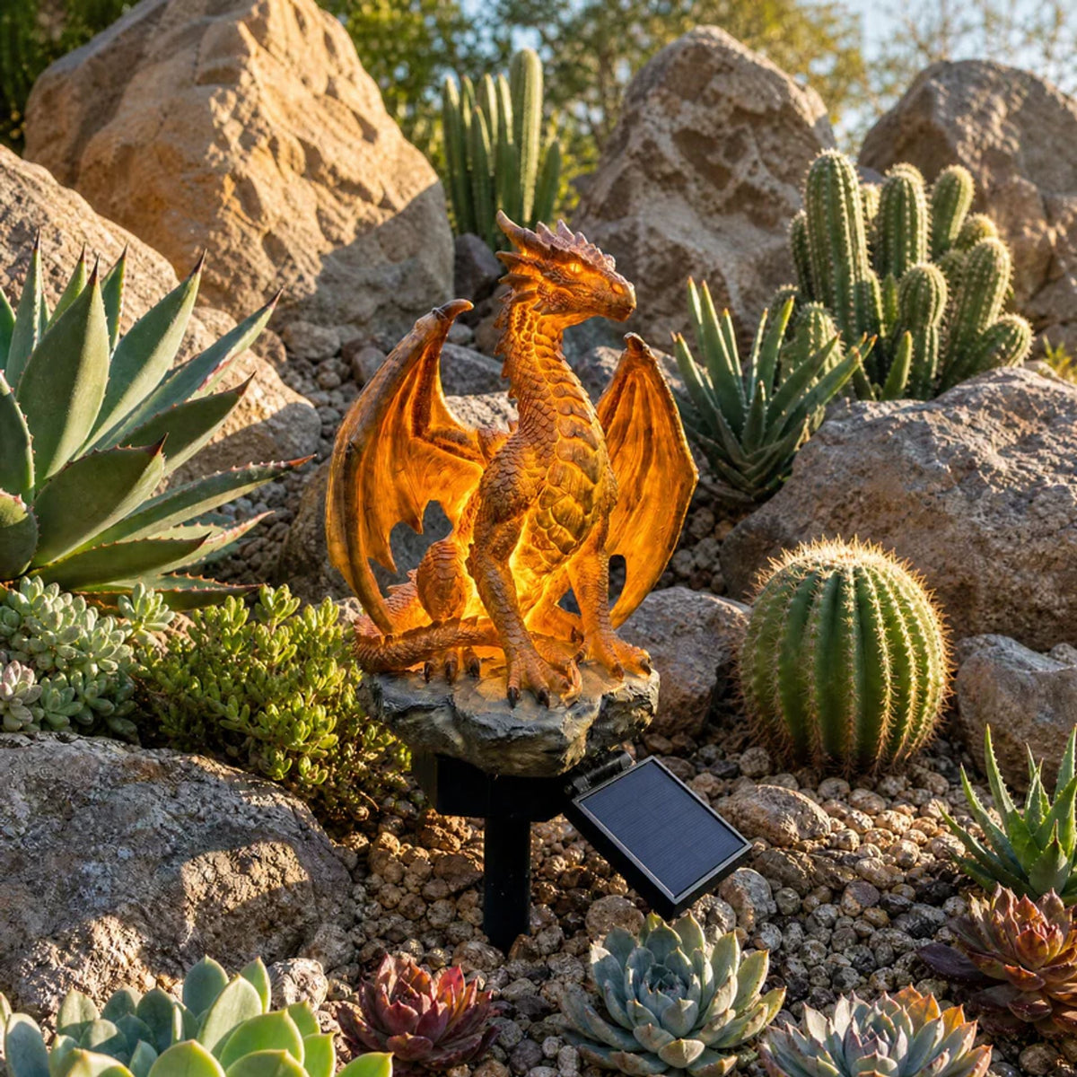 Golden Solar Dragon Statue Light for Garden Outdoor Decor