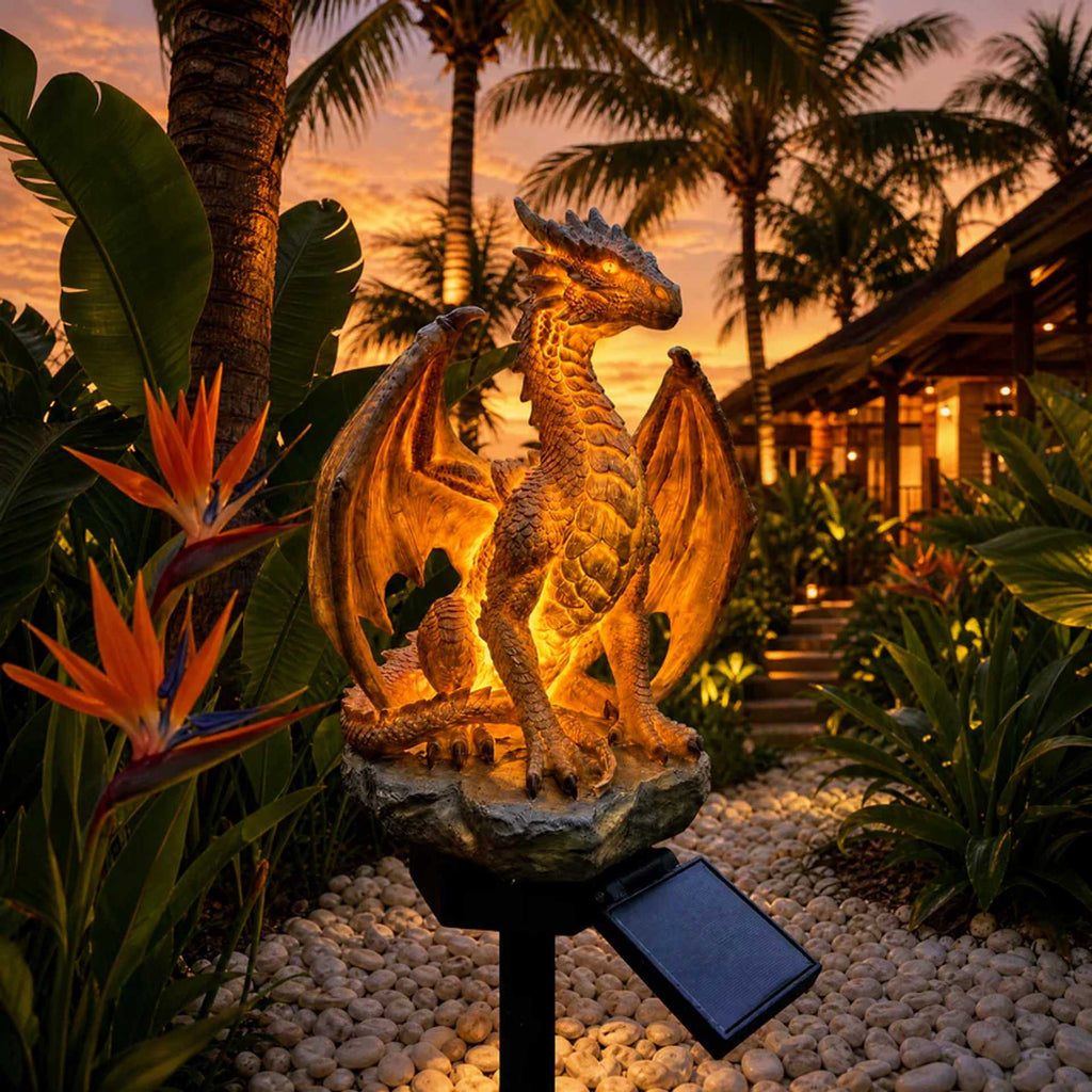 Golden Solar Dragon Statue Light for Garden Outdoor Decor