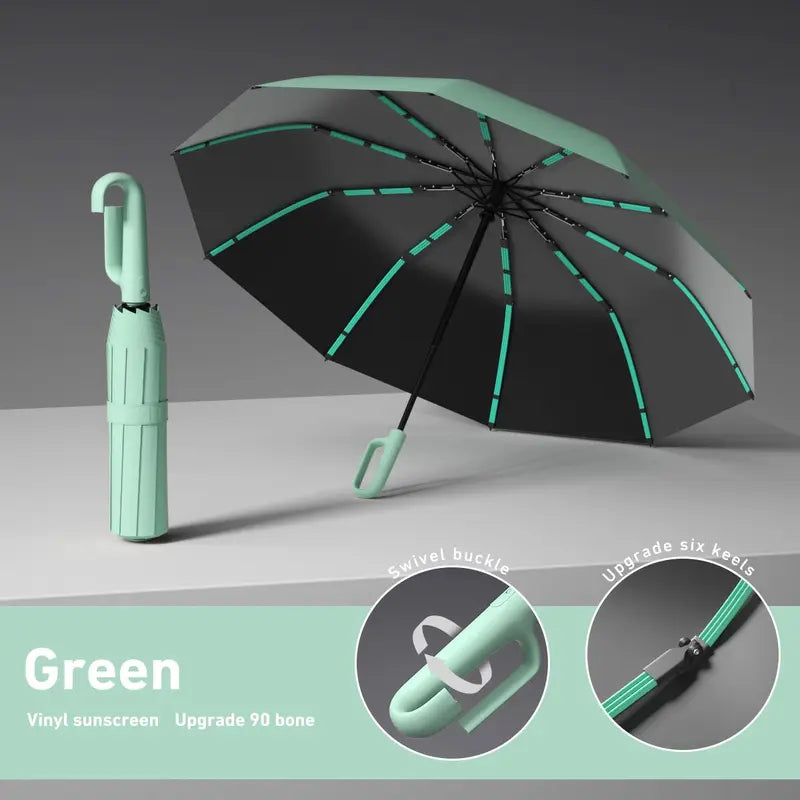 Automatic Folding Umbrella, Windproof & Waterproof Portable Compact Travel Umbrella with Loop Buckle for Men & Women
