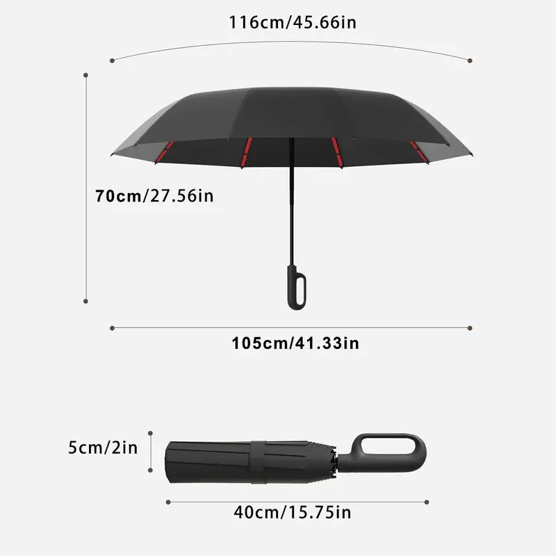 Automatic Folding Umbrella, Windproof & Waterproof Portable Compact Travel Umbrella with Loop Buckle for Men & Women